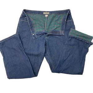 Natural Reflections Fleece Green Plaid Flannel Lined Straight Leg Jeans Women 16